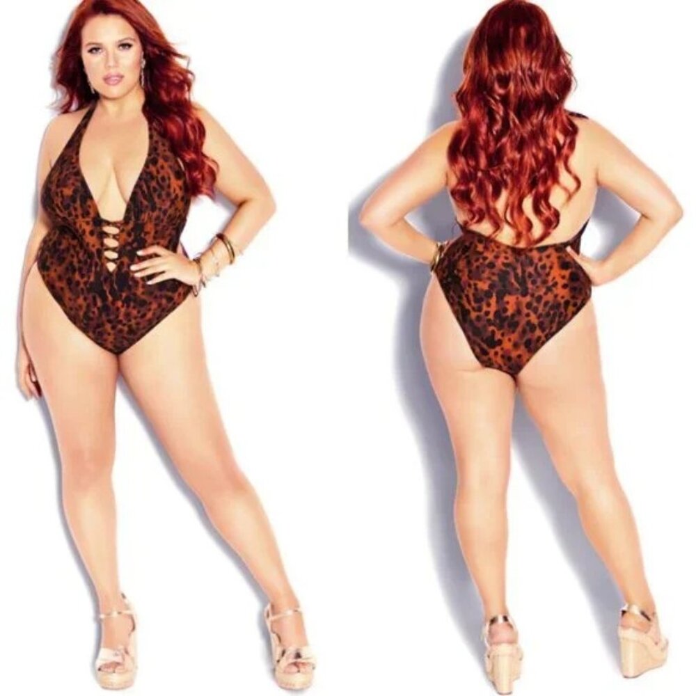 CCX Plus Size 1 Piece leopard Swimsuit Sizes, 12, 14, 16, 18, and 20 available
